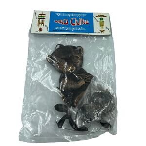 Vintage Bronze Hammered Metal Hanging Panda‎ Wind Chime NEW SEALED Hong Kong